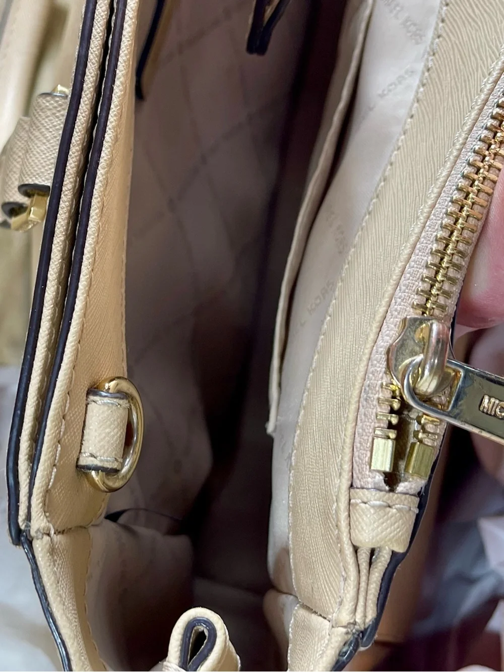 Michael Kors Beige Saffiano Leather Satchel with MK Charm